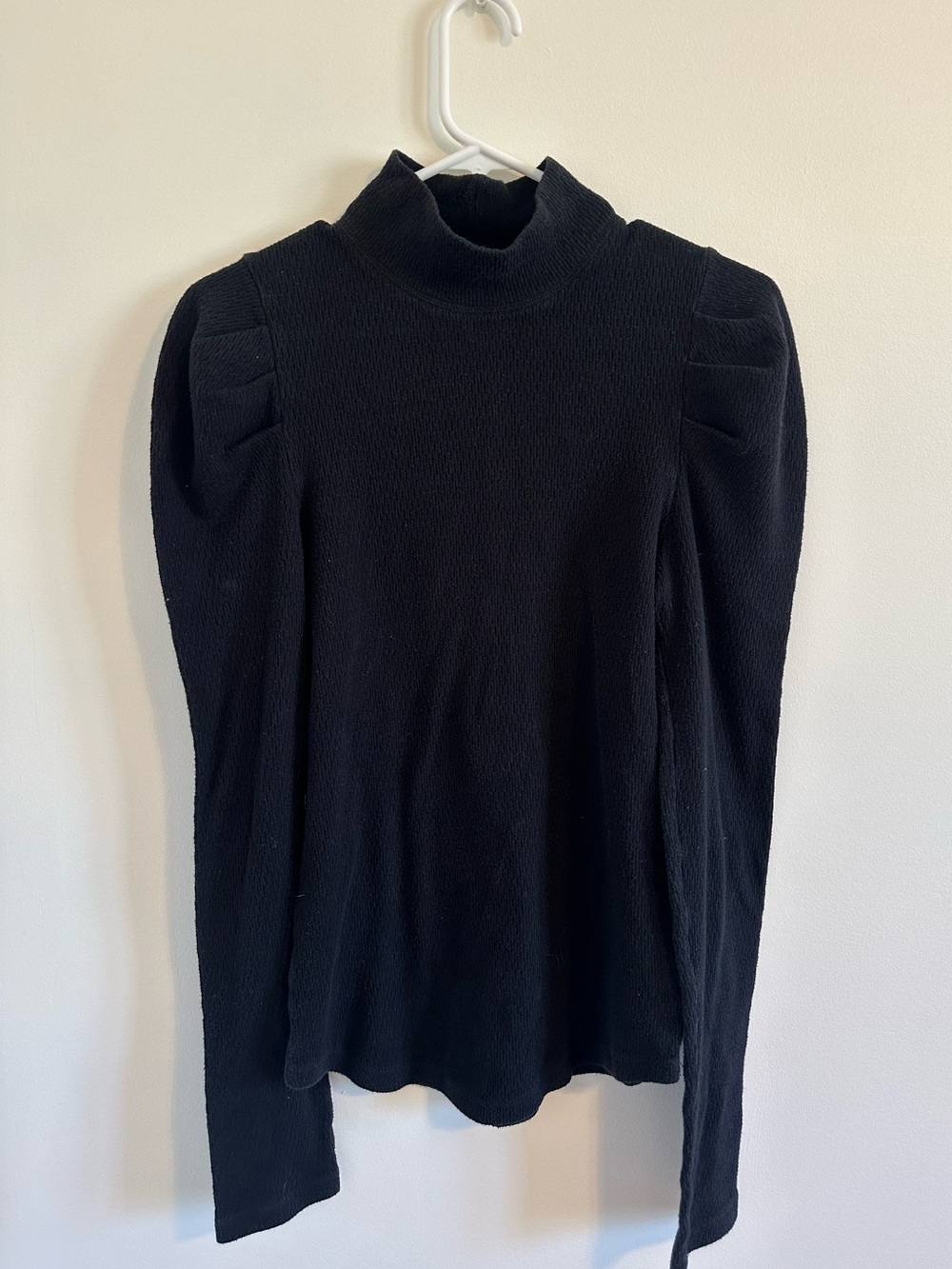 Free People Black Turtleneck Puff-Sleeve Top - Size Medium